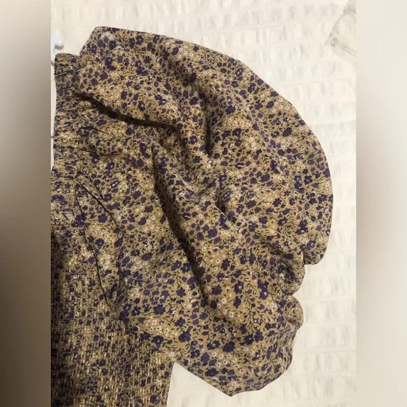 Free the Roses Floral Smocked Tiered Dress with puff sleeves cottage core size L - Picture 7 of 11